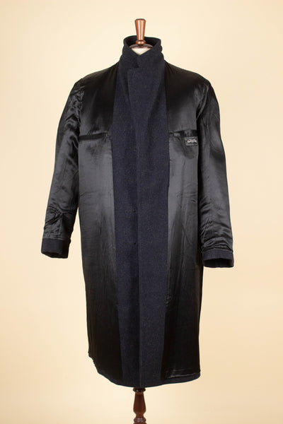 SWEDISH 1930S DARK BLUE-GREY SINGLE BREASTED OVERCOAT BY RANG. SIZE CA EU 48-50