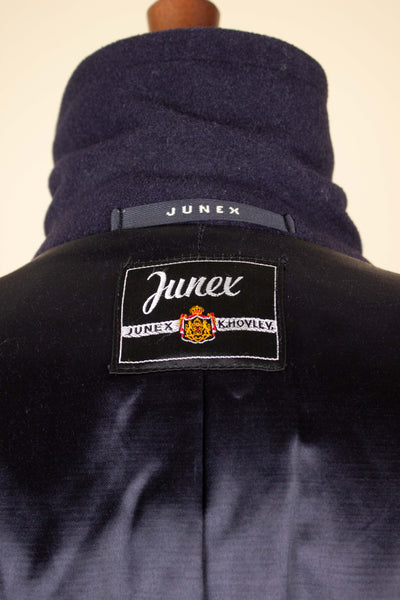 SWEDISH 1940S DARK BLUE DOUBLE BREASTED OVERCOAT BY JUNEX. SIZE CA EU 48