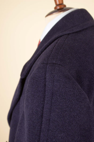 SWEDISH 1940S DARK BLUE DOUBLE BREASTED OVERCOAT BY JUNEX. SIZE CA EU 48