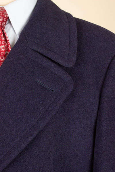 SWEDISH 1940S DARK BLUE DOUBLE BREASTED OVERCOAT BY JUNEX. SIZE CA EU 48