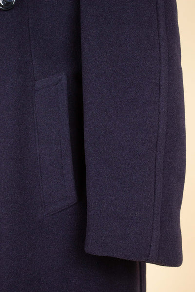 SWEDISH 1940S DARK BLUE DOUBLE BREASTED OVERCOAT BY JUNEX. SIZE CA EU 48