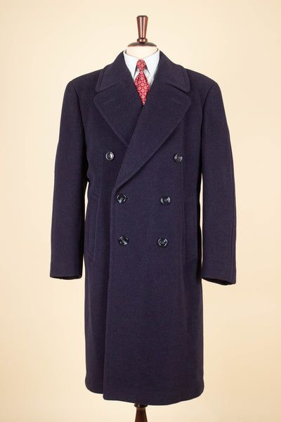 SWEDISH 1940S DARK BLUE DOUBLE BREASTED OVERCOAT BY JUNEX. SIZE CA EU 48