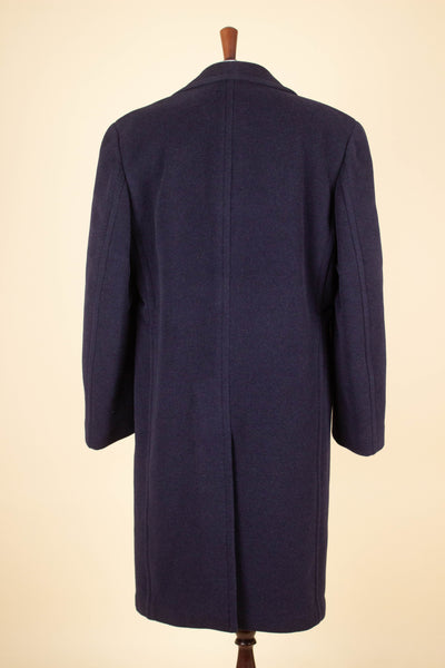 SWEDISH 1940S DARK BLUE DOUBLE BREASTED OVERCOAT BY JUNEX. SIZE CA EU 48