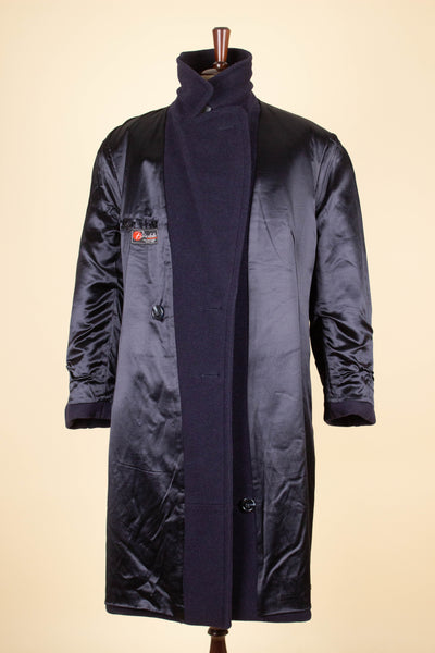 SWEDISH 1940S DARK BLUE DOUBLE BREASTED OVERCOAT BY JUNEX. SIZE CA EU 48