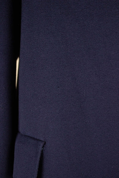 SWEDISH 1960S DARK BLUE SINGLE BREASTED RAGLAN OVERCOAT BY TIGER. SIZE CA EU 48-50