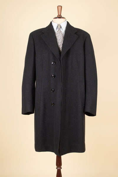 SWEDISH 1950S DARK GREY SINGLE BREASTED OVERCOAT BY WIDENGRENS. SIZE CA EU 48