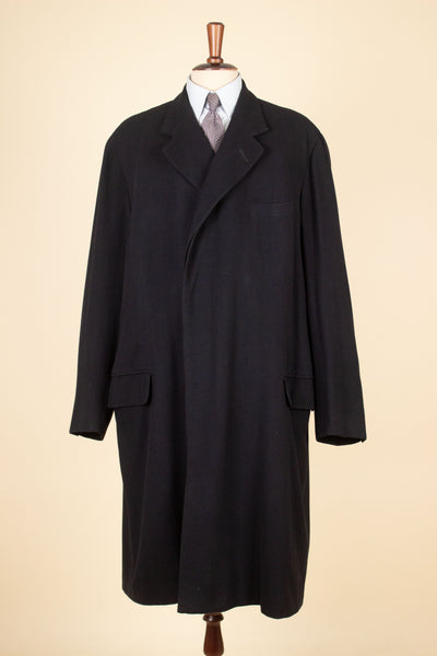 SWEDISH 1950 BESPOKE BLACK SINGLE BREASTED OVERCOAT BY NILSSON & LINDMAN. SIZE CA EU 54