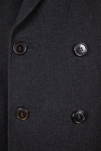 SWEDISH BESPOKE 1958 DARK GREY DOUBLE BREASTED OVERCOAT BY HÖGDAHLS. SIZE CA EU 48