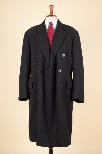 SWEDISH BESPOKE 1958 DARK GREY DOUBLE BREASTED OVERCOAT BY HÖGDAHLS. SIZE CA EU 48