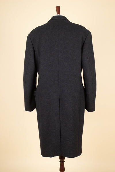 SWEDISH BESPOKE 1958 DARK GREY DOUBLE BREASTED OVERCOAT BY HÖGDAHLS. SIZE CA EU 48