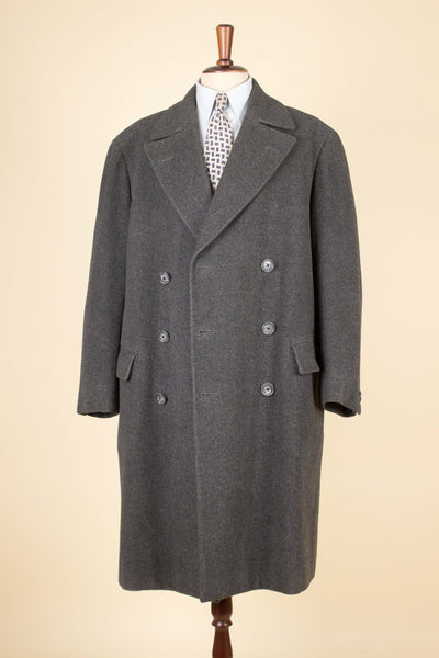 SWEDISH BESPOKE 1955 GREY DOUBLE BREASTED OVERCOAT BY OHLSSONS. SIZE CA EU 48-50