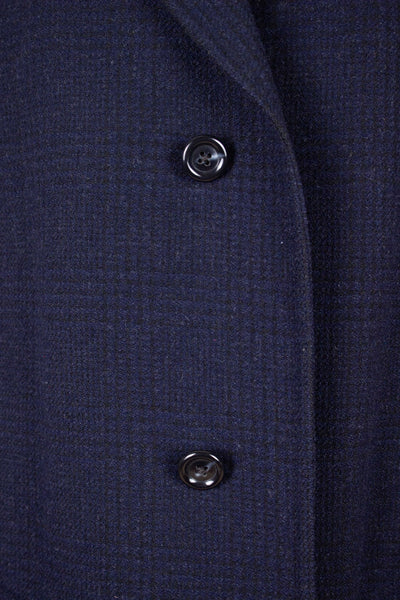 SWEDISH 1960S DARK BLUE CHECKERED RAGLAN OVERCOAT BY DRESS. SIZE CA EU 52