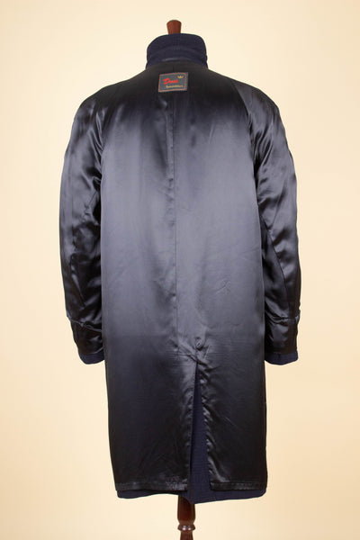 SWEDISH 1960S DARK BLUE CHECKERED RAGLAN OVERCOAT BY DRESS. SIZE CA EU 52