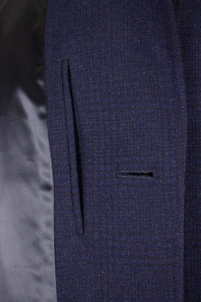 SWEDISH 1960S DARK BLUE CHECKERED RAGLAN OVERCOAT BY DRESS. SIZE CA EU 52