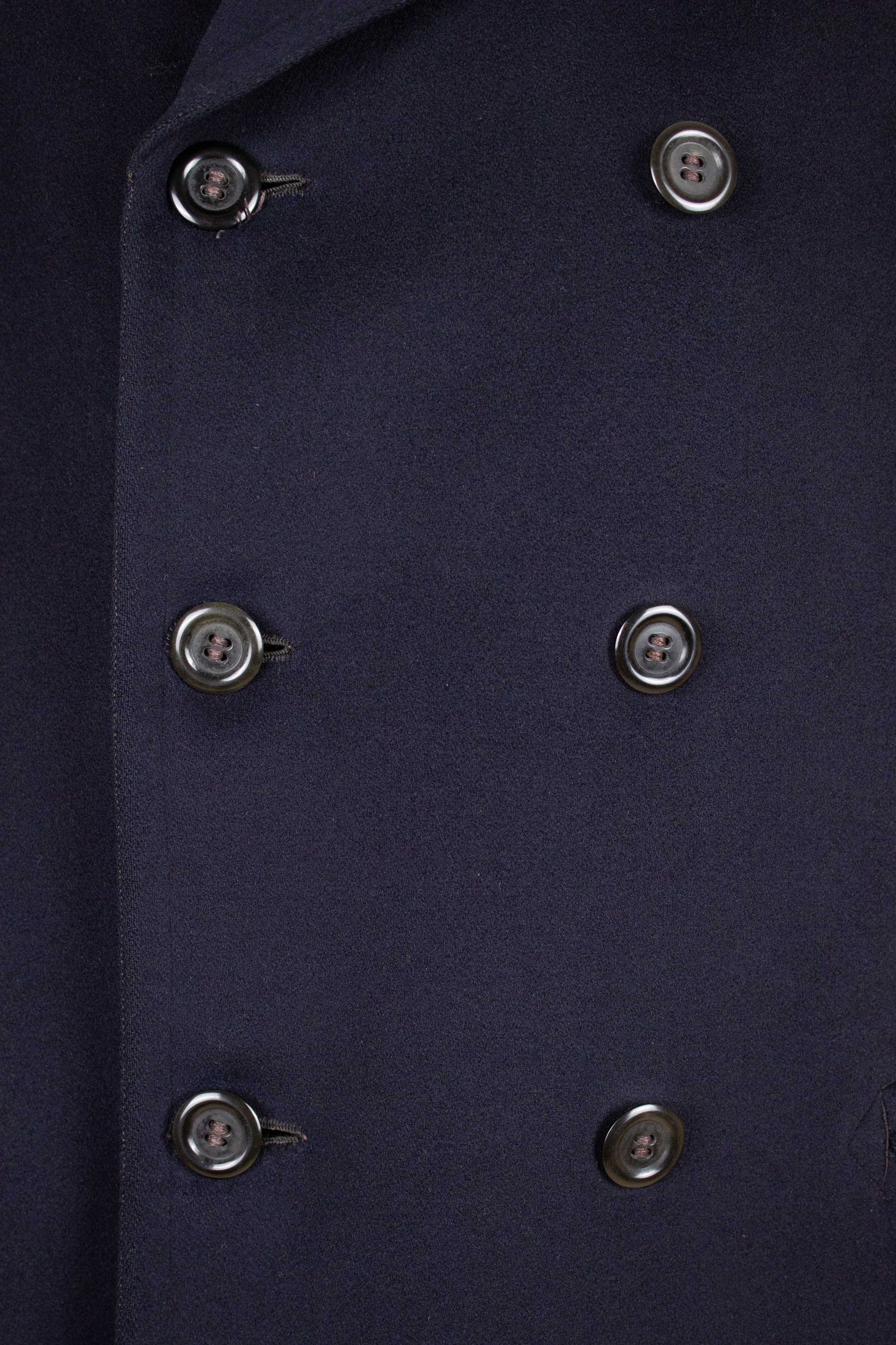 SWEDISH 1910S DARK BLUE DOUBLE BREASTED CHESTERFIELD COAT WITH VELVET COLLAR. SIZE CA EU 46-48 LONG