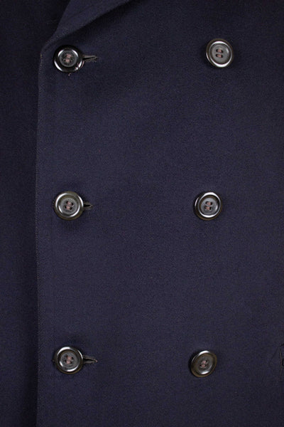 SWEDISH 1910S DARK BLUE DOUBLE BREASTED CHESTERFIELD COAT WITH VELVET COLLAR. SIZE CA EU 46-48 LONG