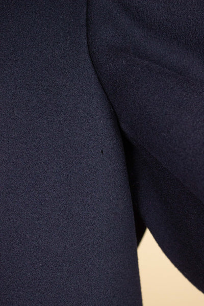 SWEDISH 1910S DARK BLUE DOUBLE BREASTED CHESTERFIELD COAT WITH VELVET COLLAR. SIZE CA EU 46-48 LONG