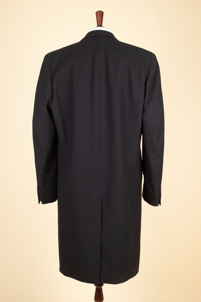 SWEDISH 1950S/1960S BLACK DOUBLE BREASTED OVERCOAT. SIZE CA EU 52