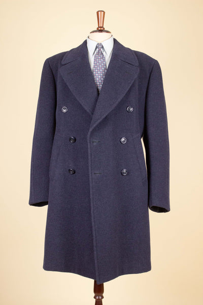 SWEDISH 1940S/1950S BLUE DOUBLE BREASTED OVERCOAT BY HARRYS. SIZE CA EU 50