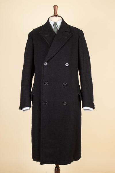 SWEDISH 1929 BLACK DOUBLE BREASTED BESPOKE OVERCOAT BY CARL EKBOM. SIZE CA EU 50