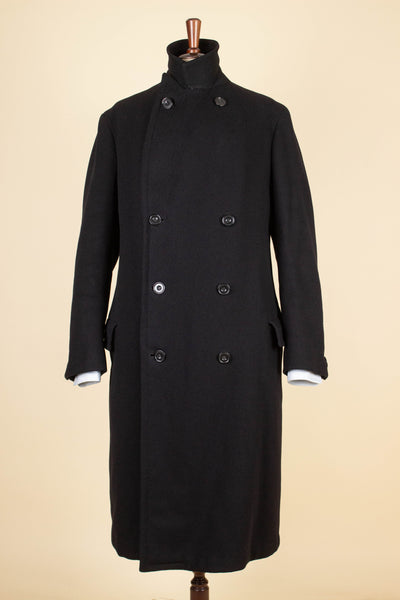 SWEDISH 1929 BLACK DOUBLE BREASTED BESPOKE OVERCOAT BY CARL EKBOM. SIZE CA EU 50