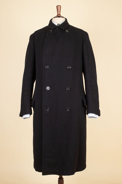 SWEDISH 1929 BLACK DOUBLE BREASTED BESPOKE OVERCOAT BY CARL EKBOM. SIZE CA EU 50