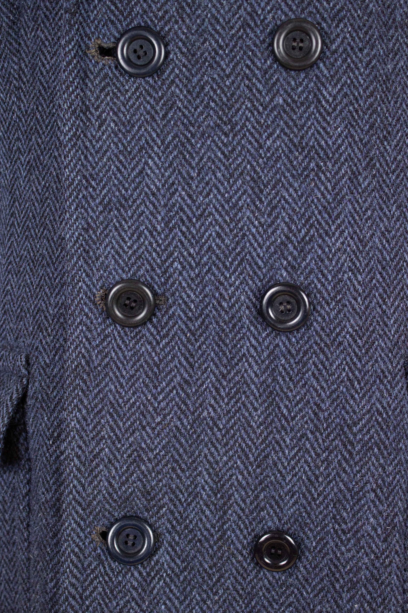 BRITISH 1960 BLUE HERRINGBONE DOUBLE BREASTED HARRIS TWEED OVERCOAT. SIZE CA EU 48 L