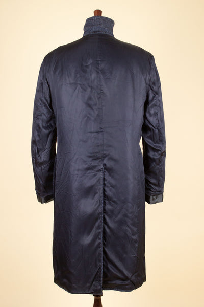 BRITISH 1960 BLUE HERRINGBONE DOUBLE BREASTED HARRIS TWEED OVERCOAT. SIZE CA EU 48 L