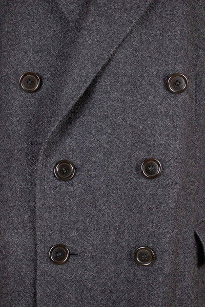 SWEDISH 1940S/1950S GREY HERRINGBONE DOUBLE BREASTED OVERCOAT BY RAPPSON. SIZE CA EU 50-52