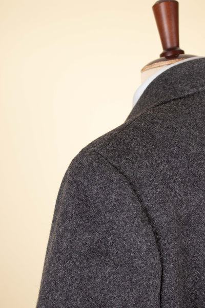 SWEDISH 1940S/1950S GREY HERRINGBONE DOUBLE BREASTED OVERCOAT BY RAPPSON. SIZE CA EU 50-52