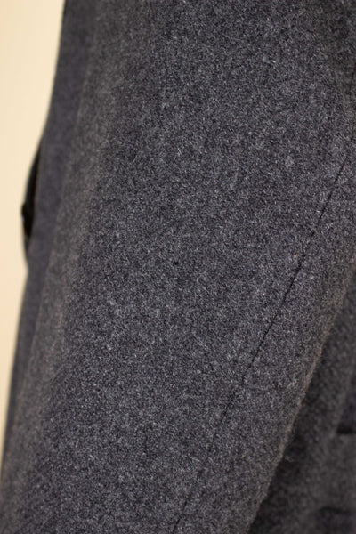 SWEDISH 1940S/1950S GREY HERRINGBONE DOUBLE BREASTED OVERCOAT BY RAPPSON. SIZE CA EU 50-52