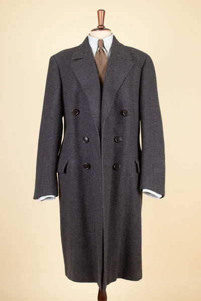 SWEDISH 1940S/1950S GREY HERRINGBONE DOUBLE BREASTED OVERCOAT BY RAPPSON. SIZE CA EU 50-52
