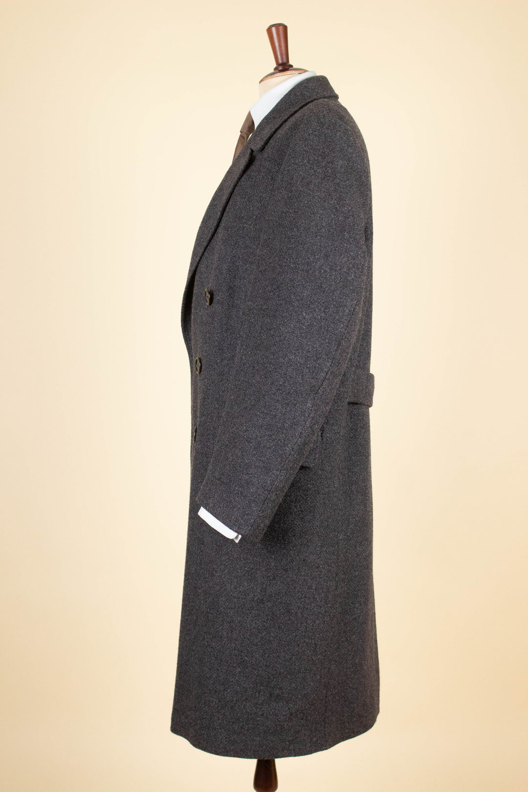 SWEDISH 1940S/1950S GREY HERRINGBONE DOUBLE BREASTED OVERCOAT BY