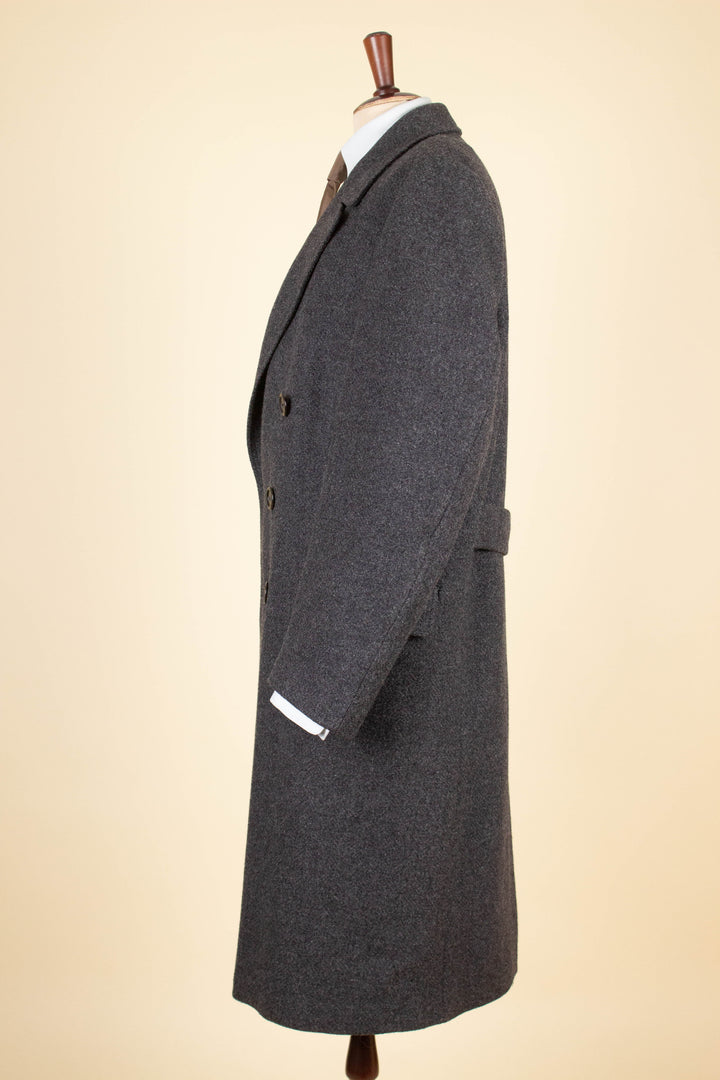 SWEDISH 1940S/1950S GREY HERRINGBONE DOUBLE BREASTED OVERCOAT BY