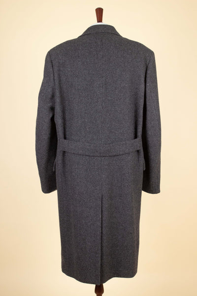 SWEDISH 1940S/1950S GREY HERRINGBONE DOUBLE BREASTED OVERCOAT BY RAPPSON. SIZE CA EU 50-52