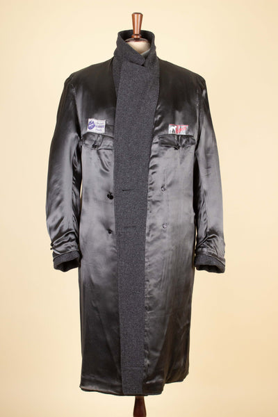 SWEDISH 1940S/1950S GREY HERRINGBONE DOUBLE BREASTED OVERCOAT BY RAPPSON. SIZE CA EU 50-52
