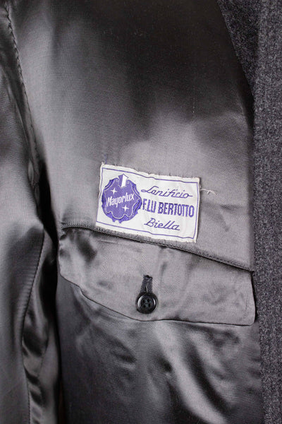 SWEDISH 1940S/1950S GREY HERRINGBONE DOUBLE BREASTED OVERCOAT BY RAPPSON. SIZE CA EU 50-52