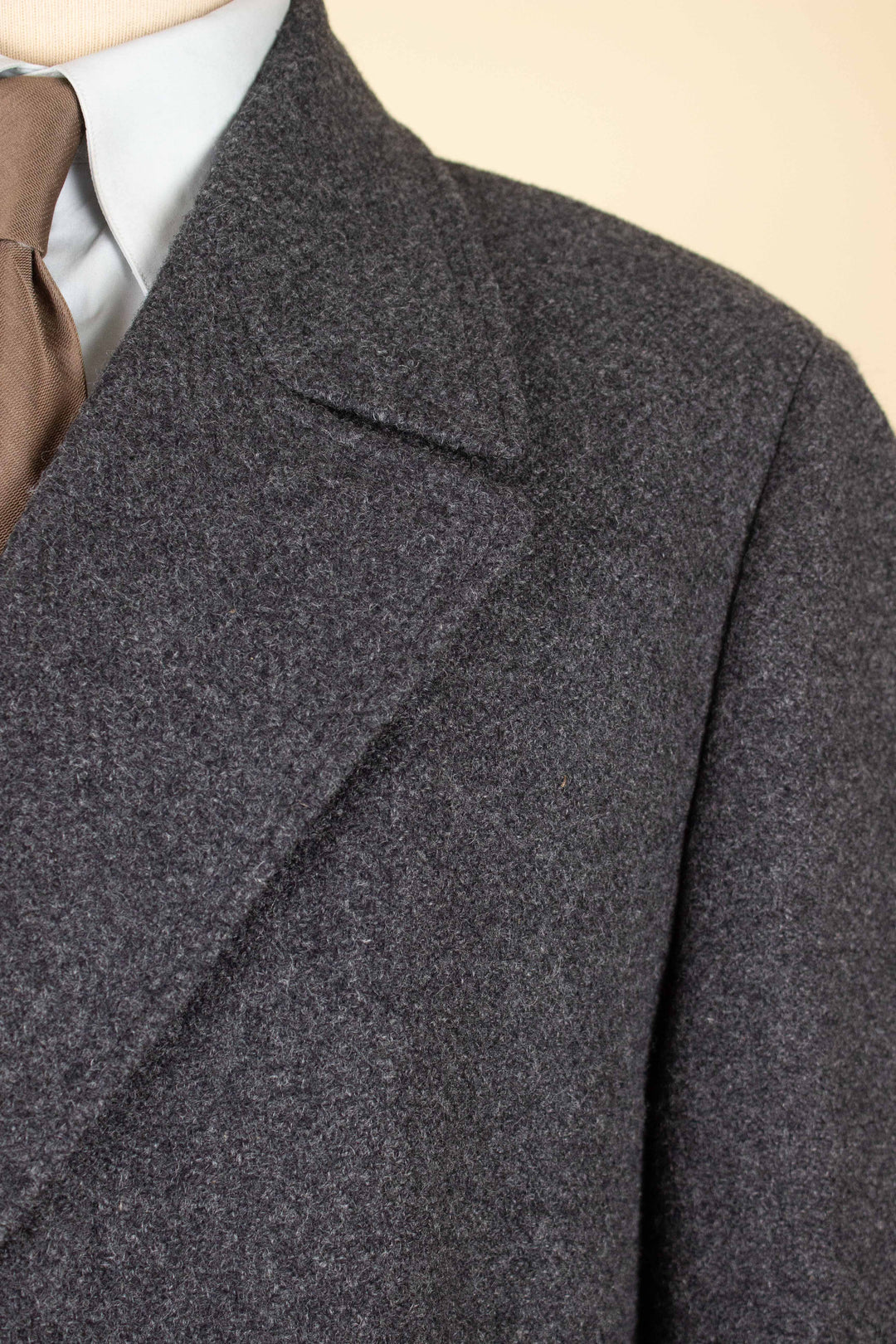 SWEDISH 1940S/1950S GREY HERRINGBONE DOUBLE BREASTED OVERCOAT BY