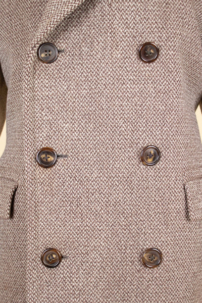 SWEDISH 1957 LIGHT BROWN DOUBLE BREASTED BESPOKE OVERCOAT BY PUB. SIZE CA EU 52-54
