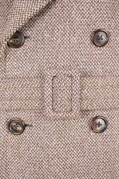 SWEDISH 1957 LIGHT BROWN DOUBLE BREASTED BESPOKE OVERCOAT BY PUB. SIZE CA EU 52-54