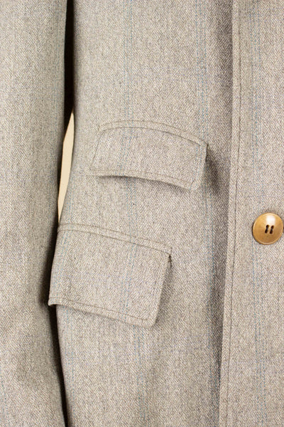 SWEDISH 1920S GREY/GREEN STRIPED DOUBLE BREASTED OVERCOAT. SIZE CA EU 46