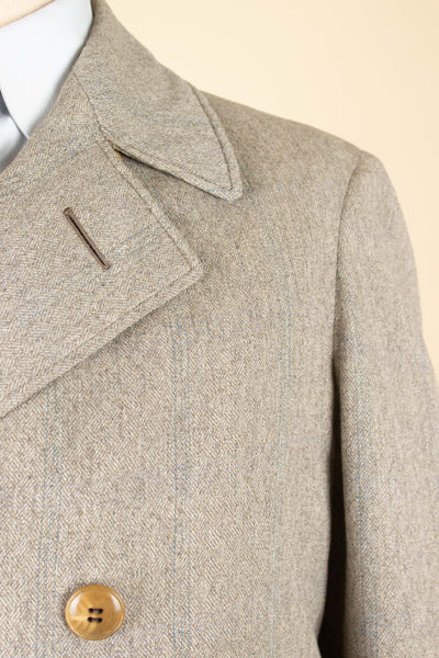 SWEDISH 1920S GREY/GREEN STRIPED DOUBLE BREASTED OVERCOAT. SIZE CA EU 46