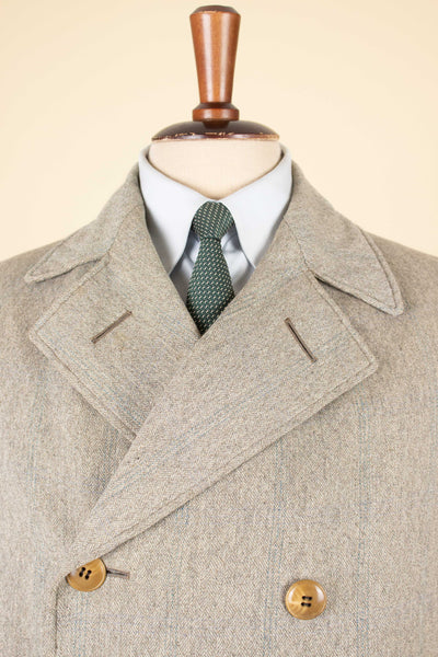 SWEDISH 1920S GREY/GREEN STRIPED DOUBLE BREASTED OVERCOAT. SIZE CA EU 46