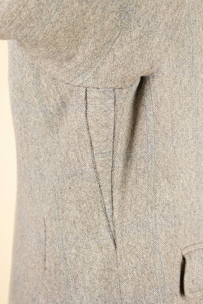 SWEDISH 1920S GREY/GREEN STRIPED DOUBLE BREASTED OVERCOAT. SIZE CA EU 46