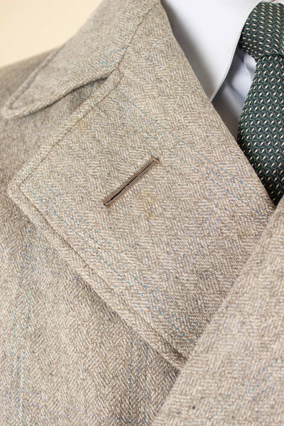 SWEDISH 1920S GREY/GREEN STRIPED DOUBLE BREASTED OVERCOAT. SIZE CA EU 46
