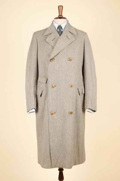 SWEDISH 1920S GREY/GREEN STRIPED DOUBLE BREASTED OVERCOAT. SIZE CA EU 46