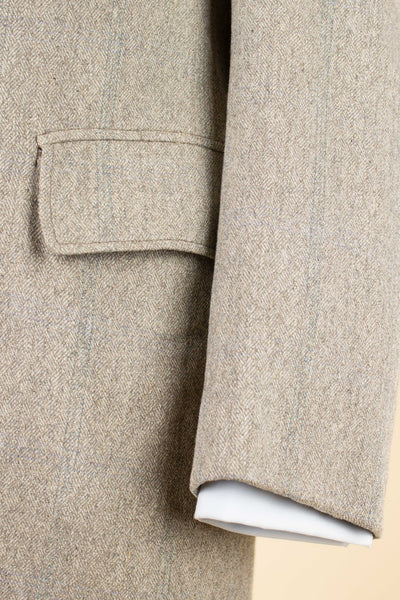 SWEDISH 1920S GREY/GREEN STRIPED DOUBLE BREASTED OVERCOAT. SIZE CA EU 46