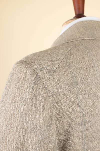 SWEDISH 1920S GREY/GREEN STRIPED DOUBLE BREASTED OVERCOAT. SIZE CA EU 46