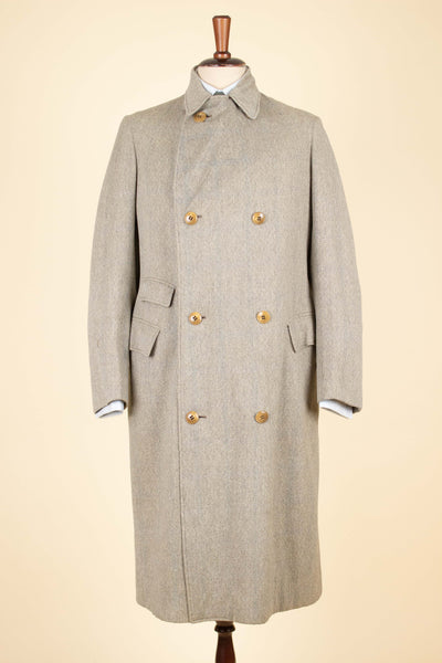 SWEDISH 1920S GREY/GREEN STRIPED DOUBLE BREASTED OVERCOAT. SIZE CA EU 46