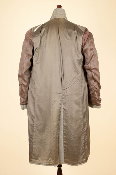 SWEDISH 1920S GREY/GREEN STRIPED DOUBLE BREASTED OVERCOAT. SIZE CA EU 46